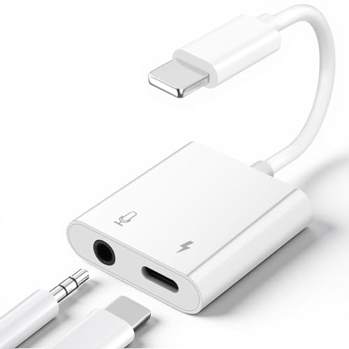 Wvoillty [MFi Zertifiziert] Lightning auf 3,5 mm Klinke Kopfhörer- & Ladeadapter 2-in-1, HiFi AUX Audio Adapter für iPhone 14/13/12/11/XS/XR/8/7