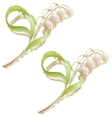2Pcs Pink Lily of The Valley Flower Hair Clips, Large Metal Claw Clip,Orchid Clamps,Lily Jaw Clamp Styling Accessories for Thick Thin,Clips and Barrettes