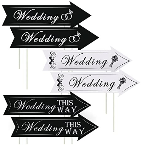 Lot de 6 panneaux de stationnement directionnels mariage avec piquets imprimés double face en et blanc pour mariage panneau signalisation directionnel extérieur décoration pour cérémonie et récepti