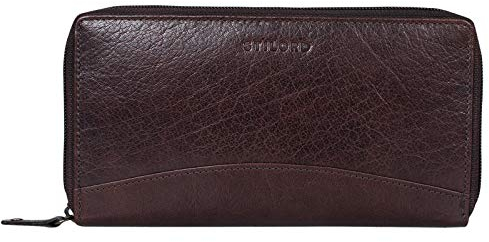 STILORD 'Saskia' Portemonnaie Damen Leder groß mit RFID Schutz viele Fächer Vintage Brieftasche im Querformat Geldbörse für EC-Karten Kleingeld Ausweis, Farbe:samt - braun