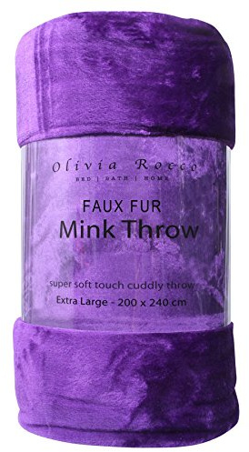 Olivia Rocco Super Soft Raschel Sofa Bed Throw, Faux Fur Mink Blanket Settee Throws, Double King Size, Purple, X Large 200 x 240 cm