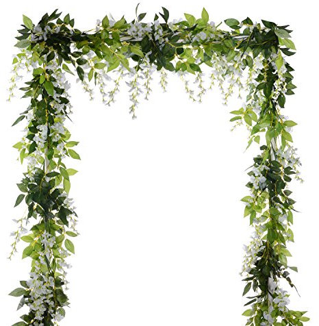 (White) - 4Pcs 2m/piece Artificial Flowers Silk Wisteria Garland-Dearhouse Artificial Wisteria Vine Ratta Silk Hanging Flower For Home Garden Outdoor Ceremony Wedding Arch Floral Decor (White)