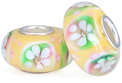 RUBYCA Cuentas europeas de cristal de Murano, color plateado, para hacer joyas, 6 unidades