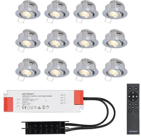 HOFTRONIC - Einbaustrahler Feuchtraum Badezimmer 12V Terrassenüberdachung IP44 Wasserdicht | 12x3W 200 Lumen Warmweiß lichtfarbe Dimmbar Schwenkbar Flach RF-Fernbedienung 3W Mini LED Einbaustrahler