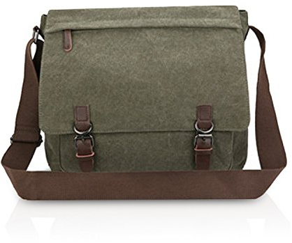 FANDARE Retro Umhängetasche Segeltuch Schultertasche Herren Damen Lehrertasche Briefträgertasche für 14 Zoll Notebook Laptoptasche Große Aktentasche Freizeit Reise Business Messenger Bag Grün L