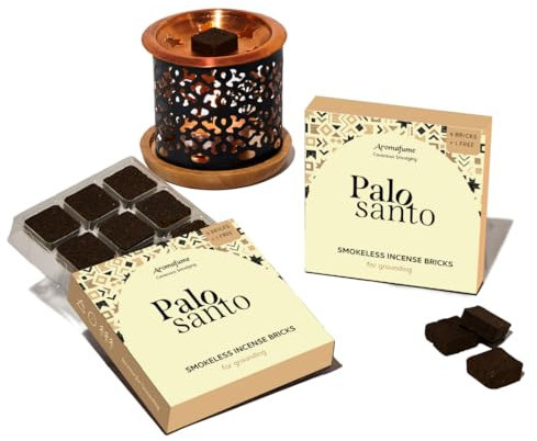 Aromafume Palo Santo Incense Bricks (2 Trays x 9 Pieces Each) with Snowflake Exotic Incense Diffuser | Ideal for deepened Spirituality, Meditation, Purification, Relaxation, Healing & Rituals