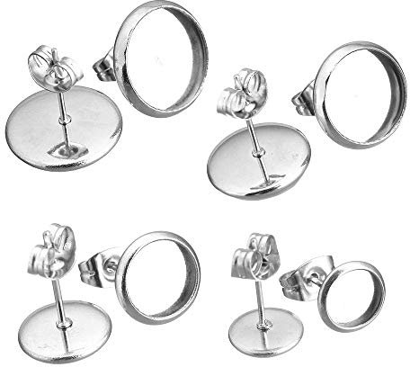Perlin Edelstahl Ohrstecker mit Ohrmutter Fassung für 6mm Cabochons Ohrsteckerrohlinge Rund für Schmuck 10 Stk M392