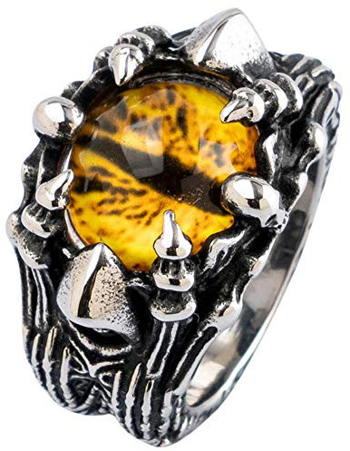 Punk Titan Edelstahl Gelb Böser Blick Ring Augenring Evil Eye Statement Ring für Herren Damen Größe 64