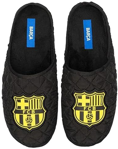 MARPEN SLIPPERS, Zapatillas de Casa de Invierno Oficiales del FC Barcelona de Fútbol Acolchadas para Hombre o Mujer, Abiertas Negras, Talla 42 43