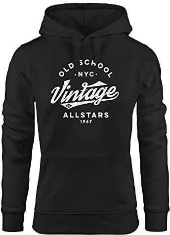Neverless® Hoodie Damen College Style Schriftzug Oldschool Vintage Allstars Kapuzen-Pullover Fashion Streetstyle schwarz XS