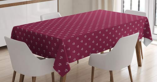 ABAKUHAUS Fleur De Lis Nappe, Motif Noble médiéval, Linge de Table Rectangulaire pour Salle à Manger Décor de Cuisine, 140 cm x 170 cm, Magenta foncé Blanc