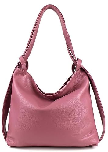 ITALYSHOP24.COM OBC Damen Tasche Rucksack 2 in 1 Umhängetasche Schultertasche Umhängetasche Daypack Leder Rucksacktasche Shopper Backpack Freizeitrucksack (Altrosa (echtes Leder))