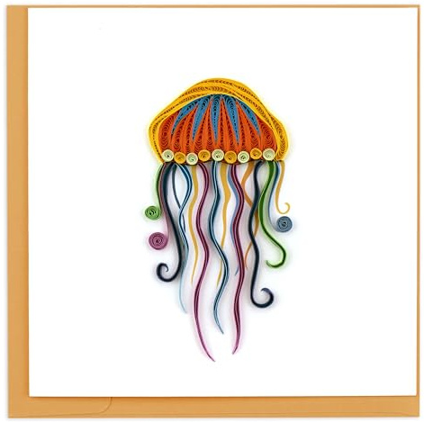 Quilling Card Handmade Quilled Jellyfish Greeting Card – 6x6 Inch Blank Card with Envelope – Fair Trade Verified – Unique Paper Art Keepsake for Any Occasion