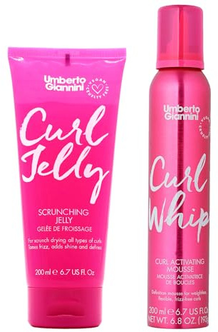 Umberto Giannini Curl Styling Duo - Curl Jelly Scrunching Jelly & Curl Activating Mousse for Curly or Wavy Hair - Ultimate Hold & Definition