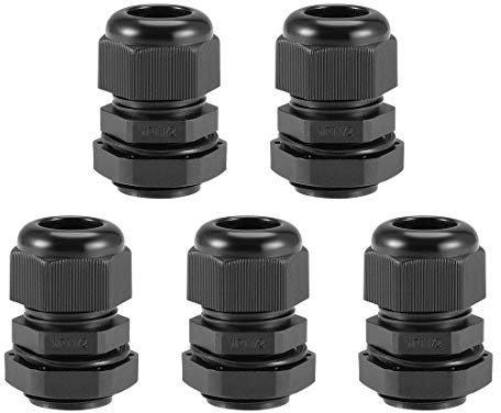 sourcing map NPT1/2 Cable Gland 8mm-14mm Wire Hole Waterproof Nylon Joint Adjustable Locknut with Washer Black 5pcs