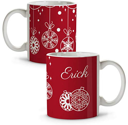 LolaPix Personalisierter Weihnachtsbecher mit Namen. Personalisierte Personalisierte Keramikbecher. Verschiedene Designs und Farben für Innenräume. WEIHNACHTSKUGELN