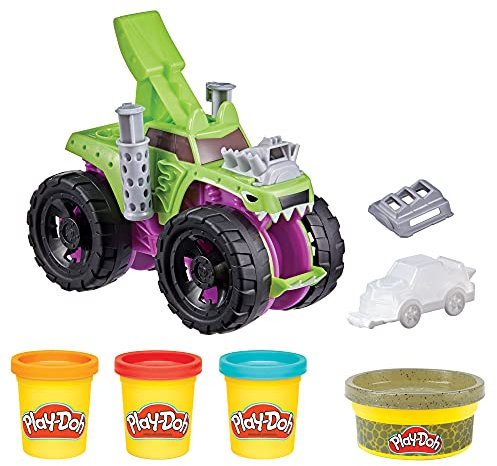 Play-Doh Wheels Mampfender Monster Truck Spielzeug für Kinder ab 3 Jahren mit Autozubehör und 4 Farben inklusive Bodenknete F1322