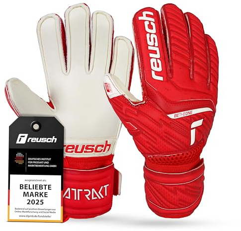 Reusch Torwarthandschuhe Kinder | starker Grip & ergonomische Passform | maximale Stabilität, für Training & Spiel, geeignet für Naturrasen & Kunstrasen, Größe 3-8, Attrakt Silver Junior