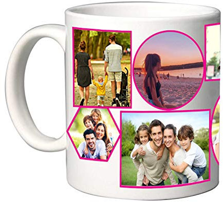 Mr. Gadgets Taza de cerámica personalizable con foto collage (fucsia)