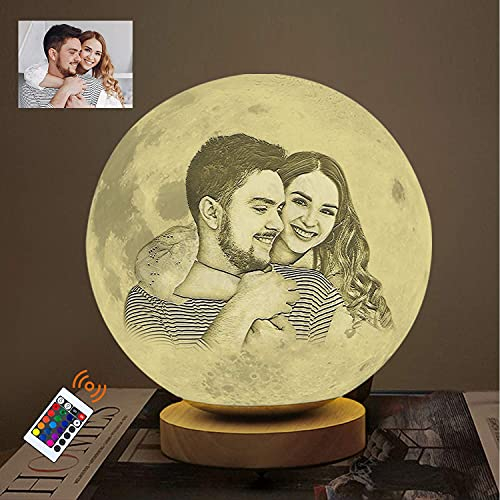 La lampada da tavolo personalizzata Moonlight Moon con immagini incise, telecomando e controllo touch fornisce decorazioni ricaricabili USB, regali per bambini, amici, famiglia, 16 colori, 5,9”