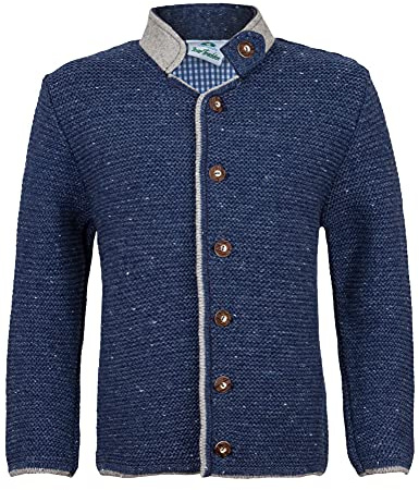 Isar-Trachten Children's Cardigan with Stand-Up Collar 47087 - Denim Blue | Boys Traditional Jacket Janker for Leather Trousers, blue, 176 cm