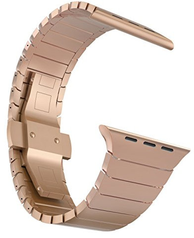 MaKTech Correa de Metal para la Banda de iWatch,Pulsera de Eslabones de Acero Inoxidable Compatible con Apple Watch 10/9/Ultra 2/SE/8/7[2024] (42mm/41/40mm,Oro Rosa)