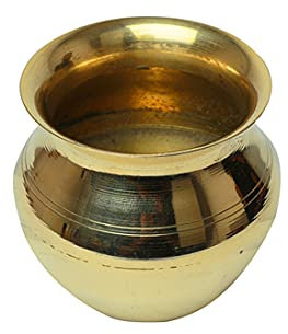 Small Brass Kalash Lota Pot Utensil Drinkware for Pooja Kit Festival Decoration Purpose for Temple Home Office Pure Copper Vessel Lota Kalash Gift Item Pooja Item(Size:3x3x3.5)(Golden)