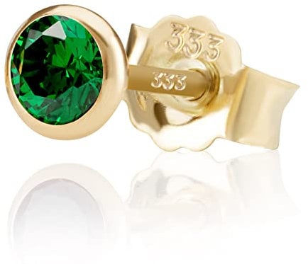 NKlaus Einzel 5,0mm 333 Gelb Gold 8 Karat Ohrstecker Kristall Zirkonia Smaragd Butterfly Verschluss Damen Mädchen 3390