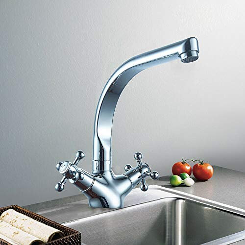 Zwei Griffe Wasserhähne Waschtisch Armatur Wasserhahn 3/8 Zoll Messing Doppelgriff -Armaturen Retro Zweigriffmischer Für Bad Küche