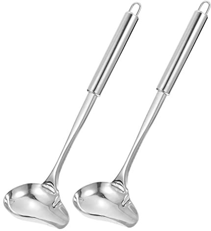 Angoily 2pcs Stainless Steel Sauce Spoon Chef Spoons Chocolate Mint Sauce Ladle with Pouring Spout Chef Culinary Drawing Spoon Dessert Spoons Food Serving Spoon Filter Screen Thicken