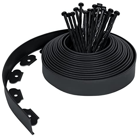 Froadp Delimitadores de Bordes para Jardín, Borduras de Cama Flexible de Plástico, Empalizadas con Anclajes de Tierra, Bendable Cercas Césped, Bordillos de Parterre de Siega (10m, Negro)