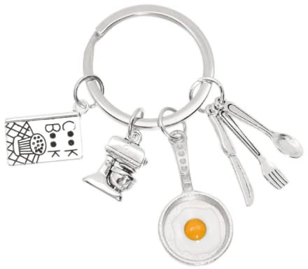 Egg Pan Chefs, Cooks, Foodies, Breakfast, Cook Book Keychain, Graduation, Cookery, Food Mixer, Cutlery, Knife, Fork & Spoon Bag Charm Gift