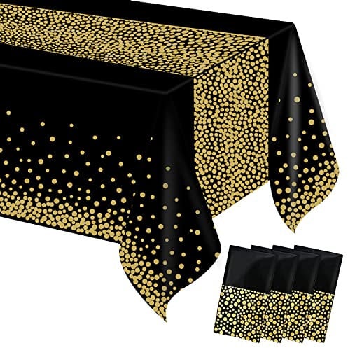 MOKANI Einweg Tischdecke, 4 Stück Tischdecken Geburtstag, Wasserdicht Tischdecke Bierzeltgarnitur, Rechteckig Tischtuch Geeignet für Party, Weihnachten, Hochzeit, 137 x 274 cm, Schwarz Gold