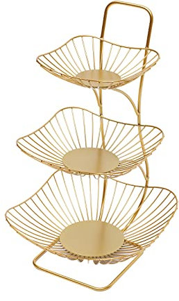 Frutero de 3 pisos de metal para frutas, color negro y dorado, para verduras, estante de verduras, para cocina, soporte de almacenamiento (oro)