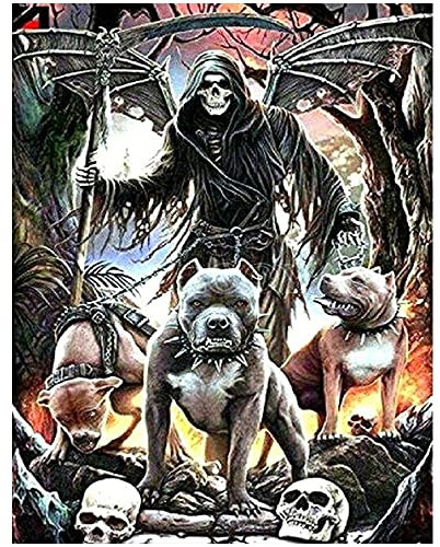 DCIDBEI Diamond Painting Skull Schädel Totenkopf Hölle, Diamant-Malerei Hund Zerberus,Diamant Painting Dark Gotik Horror für Kinder, Erwachsene Handwerk Haus Schlafzimmer, 40 x 50 cm