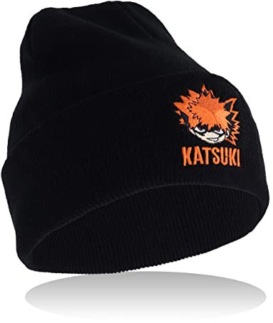Roffatide Anime My Hero Academia Bakugou Katsuki Gefesselte Schädelkappen Unisex bestickter Totenkopf-Hut Beanie Mütze Winter Strickmütze Schwarz