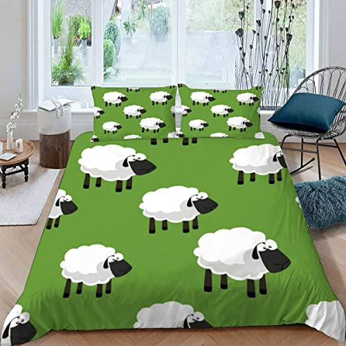 Kinder Bettwäsche 135x200 Schaf Bettbezüge Set 3Teilig mit Reißverschluss Weich Mikrofaser Bettbezug 3D mit 2 Kissenbezüge 80×80 Cartoon Tier Süß Bettwäsche Jungen und Mädchen
