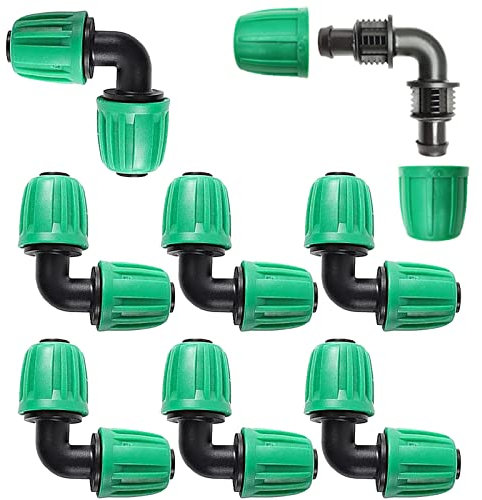 Tesmotor Raccordo per Tubi del Sistema di irrigazione da Giardino, 8 Pacchetti di connettori con Dadi bloccati e sprangati (Gomito)