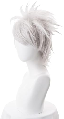 AHJSN Anime Hatake Kakashi Cosplay Perücke Silber Weiß Kurz Hitzebeständig Sythentic Hair Perücken + Stirnband + Maske M Perücke