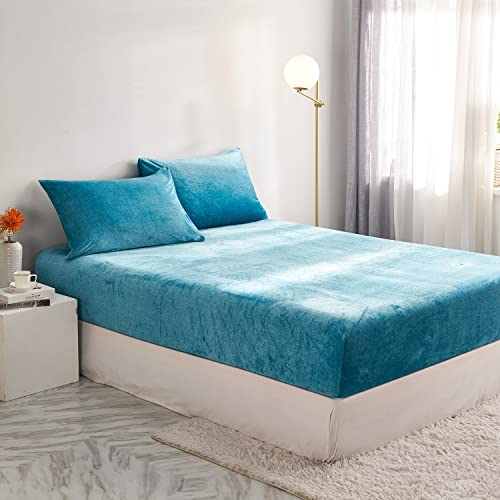 Damier Kinder Winter Spannbettlaken 140x200cm Türkis Fleece Warme Plüsch Spannbetttuch Cashmere Coral Jungen Kids Bettlaken Geeignet für 30cm Matratze