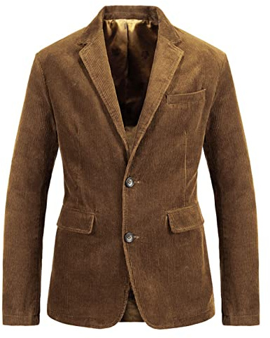 Awoyep Herren Cord Sakko, Herren Sakko Blazer Lange Ärmel Revers Cord Blazer Slim Fit Modern Anzug Jacke Einreihig Einfarbig Casual Blazer Mantel für Business Hochzeit Freizeit (Color : Brown, Size