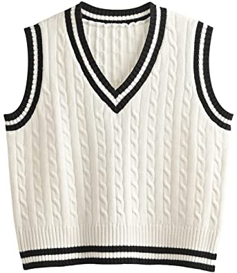 Hyipels Women's Sweater Vest,Y2K Sleeveless Pattern Preppy Style Knitted Crop Tank Top for Girl