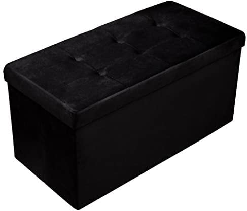 HomeHarmony® Velvet Folding Storage Bench Ottoman Footrest Seat Toy Box Storage Chest (Black, Large)