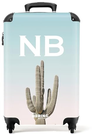 NoBoringSuitcases.com Valise Cabine Personnalisable, Bagages Cabine, Petite Valise Rigide, Suitcase, Roulette, 55x35x25cm (Cactus - Pastel)