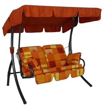 Angerer Freizeitmöbel GmbH Hollywoodschaukel 2-Sitzer Comfort - Gartenschaukel Made in Germany - Schaukel zum Sitzen und Entspannen - mit Bett-Funktion - einfache Montage (Orange-Gelb Gemustert)