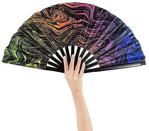 Nogsay Handfächer Bunt,Faltfächer Bambus Oxford Kungfu Rave Fächer Groß,Faltbare Hand Fan Chinesische Japanese Deko Sommer Fecher für Hochzeit,Party,Tanz,Musikfestival,Leistung (Bunt2)