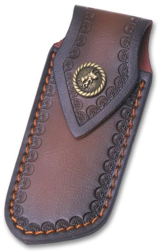 Xeerrfan 4/4.5 Leather Knife Sheath for Belt, Retro Portable Folding Pocket Knife Holder, Shop Knife Sheathes Holster Pouch Foldable with Buck