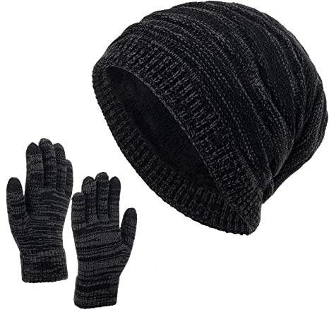 LOIJMK Schal MüTze Handschuhe Set Damen Schwarz Anzug 3 StüCk StrickmüTzen Winter Warme Lassige Knitted Hat Y2k Gestrickt WintermüTze Geschenk WeihnachtsmüTze Warmes Modische Beanie