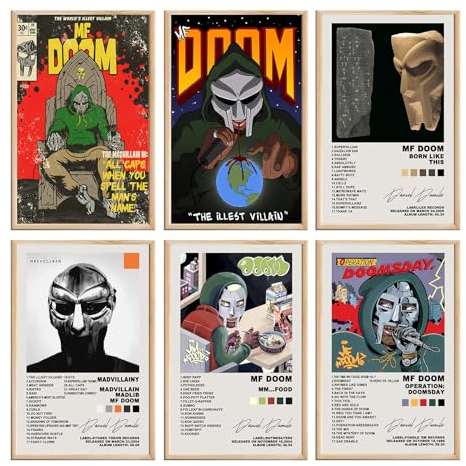 Darxan Musikposter Set: 6 x 20x30 cm Wandkunst Poster, MF DOOM Album Cover, ungerahmt, für Wohnzimmer, Schlafzimmer, Küche & mehr