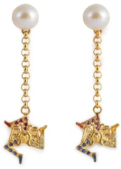 Ohrringe Isola Bella Trinacria in Silber, Perlen und Zirkonia 20001405, 4,5 cm, Silber, Zirkon